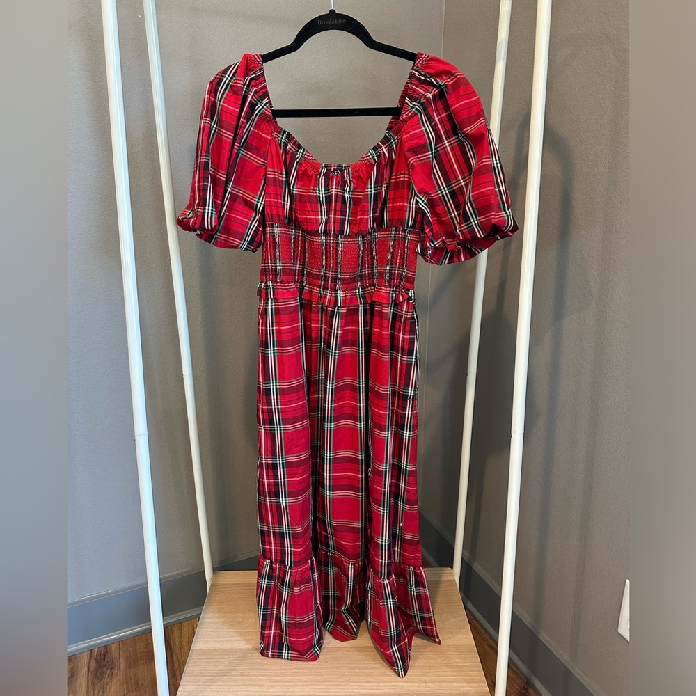 J. Crew Red Plaid Midi Dress Sz M